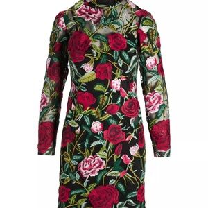 Boston Proper Festive Rose Embroidered Lace Long Sleeve Sheath Dress